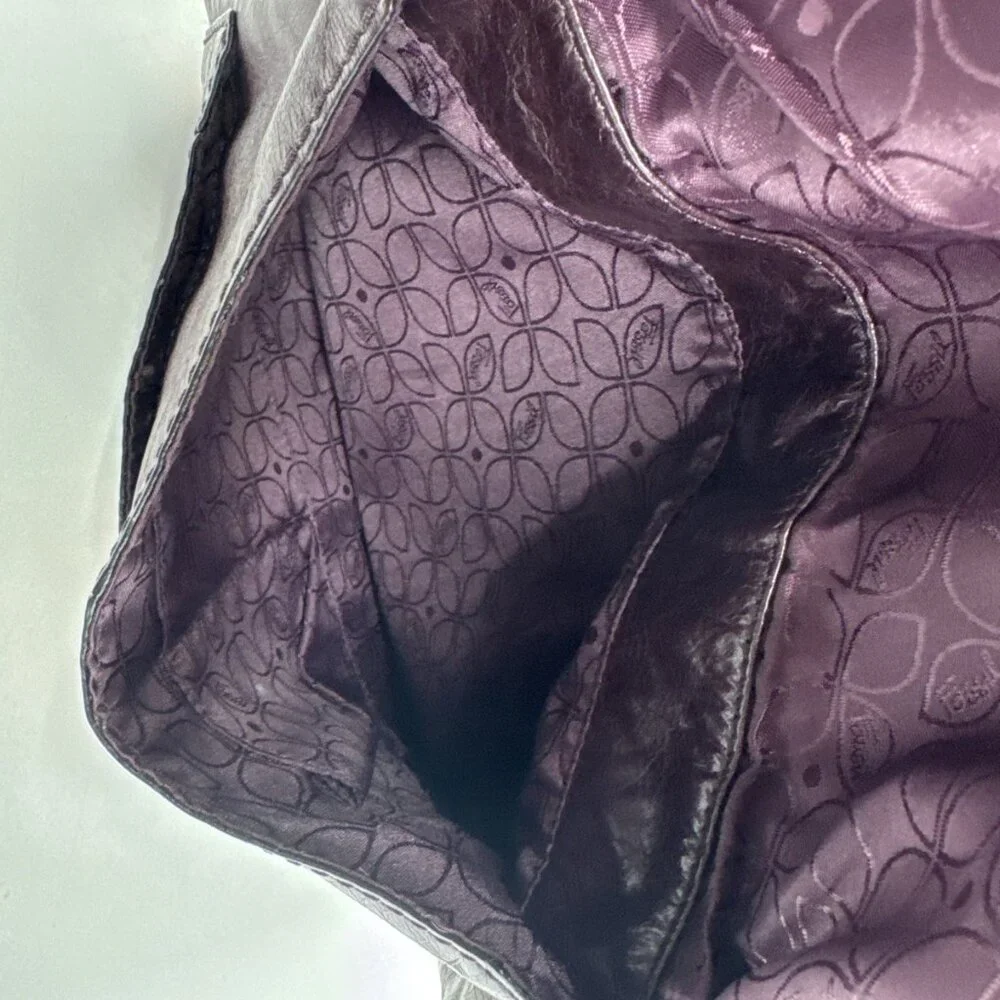 Vintage FOSSIL Leather Shoulder Messenger Bag Dark Plum Large Purse Y2K Hobnail